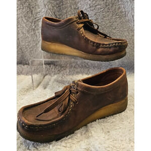 CLARKS 38257‎ Padmora Wallabee Beeswax Leather Shoes - Brown - Women's Sz: 7.5M